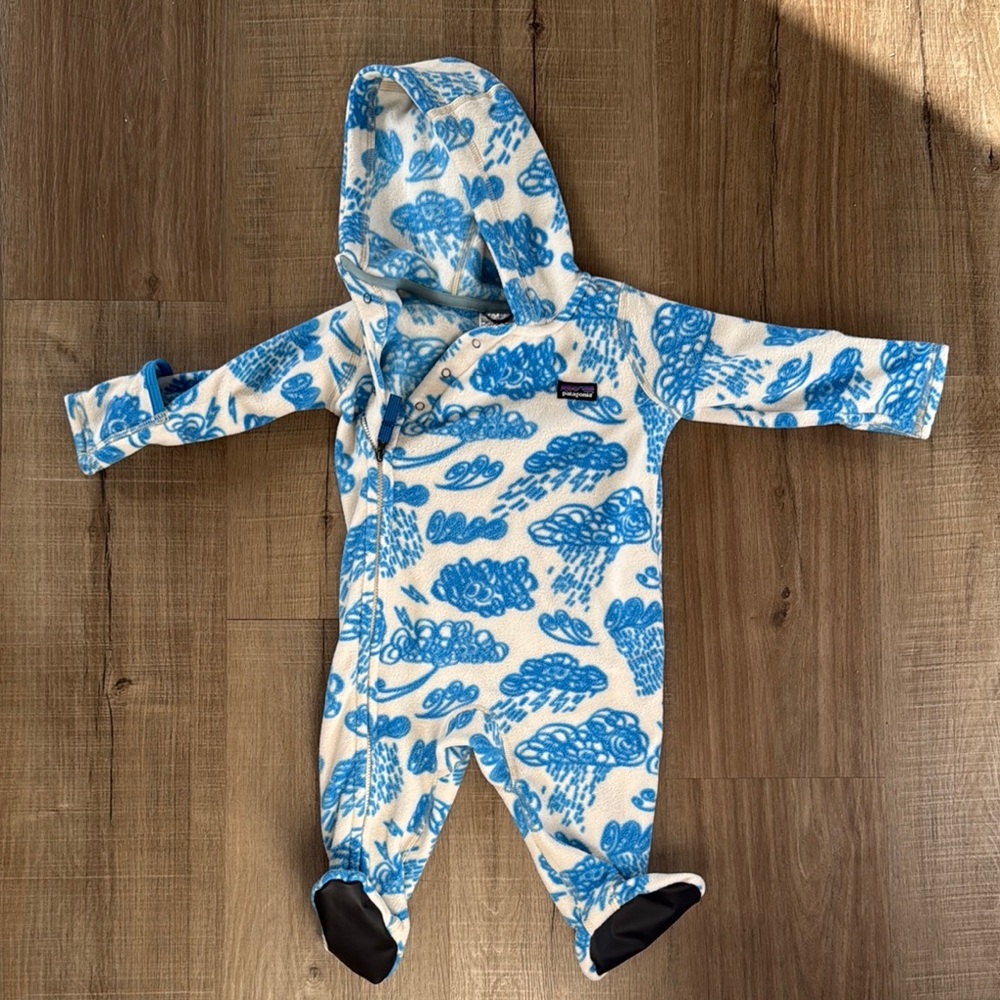 Patagonia Blue Cloud Print Fleece Hooded One-Piece for Kids